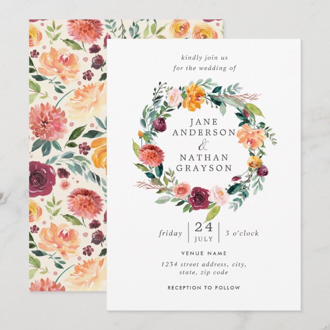Aquarelle Florale Faire-part de mariage (Devant / Derrière)