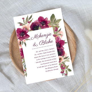Aquarelle florale Faire-part de mariage bleu marro