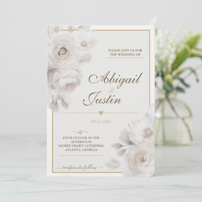 Aquarelle Florale Faire-part de mariage Fleurs bla (Debout devant)