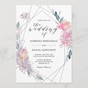 Aquarelle Florale Faire-part de mariage géométriqu