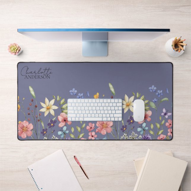 Aquarelle Florale Fleur sauvage Gris pourpre (Bureau 1)
