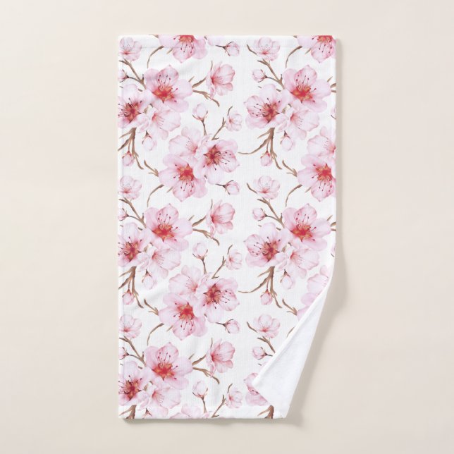 Aquarelle Florale Fleurs de cerisier rose blanc (Serviette à main)