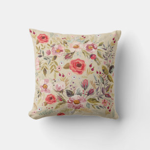 Aquarelle Florale Fleurs Jeter Oreiller