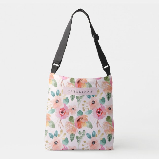 Aquarelle Florale Fourre-tout Fleurs Sac Crossbody (Devant)