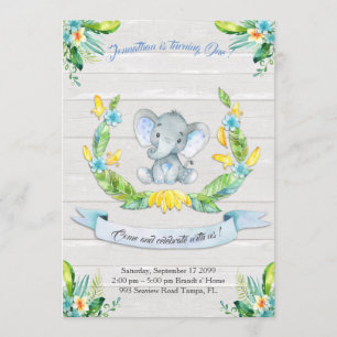 Aquarelle florale Invitation d'éléphants, Baby boy