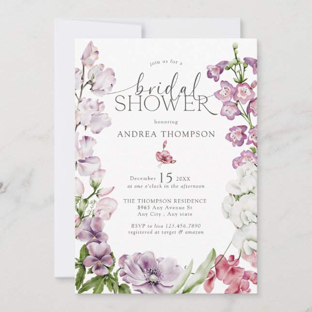 Aquarelle Florale Invitations de douche nuptiale (Devant)