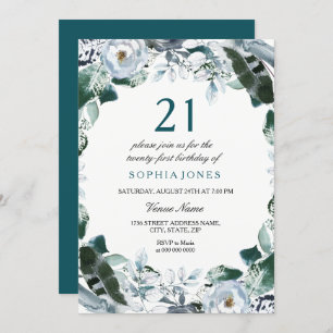 Aquarelle florale Jade Green 21e Invitation d'anni