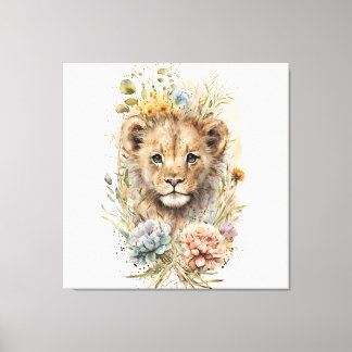 Aquarelle florale lionceau Toile Mur Art