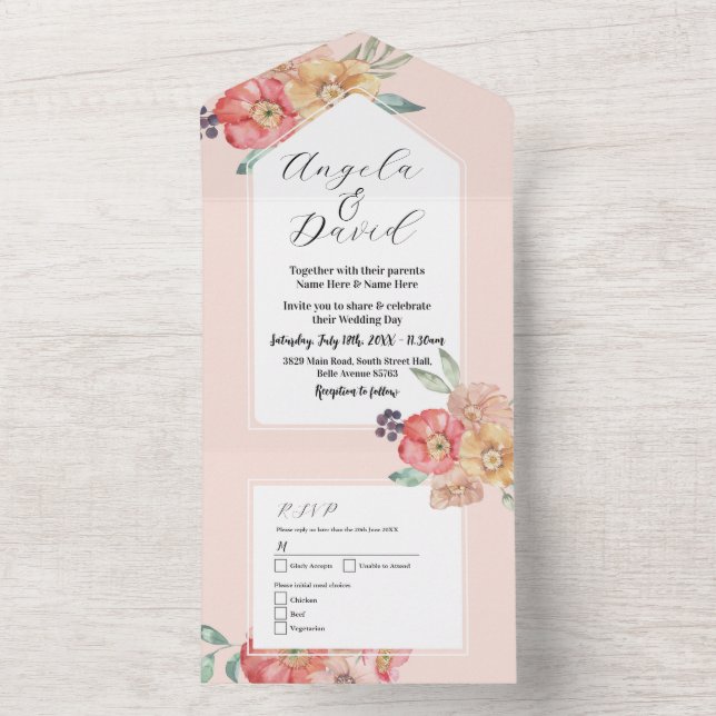 Aquarelle florale Mariage floral Invitation & RSVP (À l'intérieur)