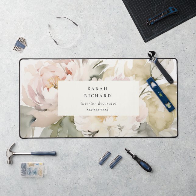 Aquarelle florale moderne Dusky Blush Peony (Poste de travail)