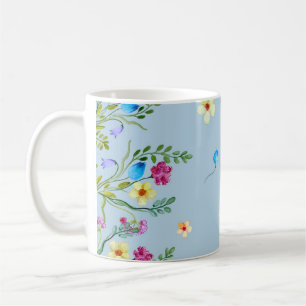 Aquarelle florale motif en tones bleues tasse de c