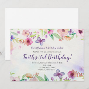 Aquarelle florale papillon Invitation d'anniversai