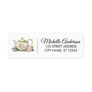 Aquarelle Florale Pot thé Adresse de retour Label