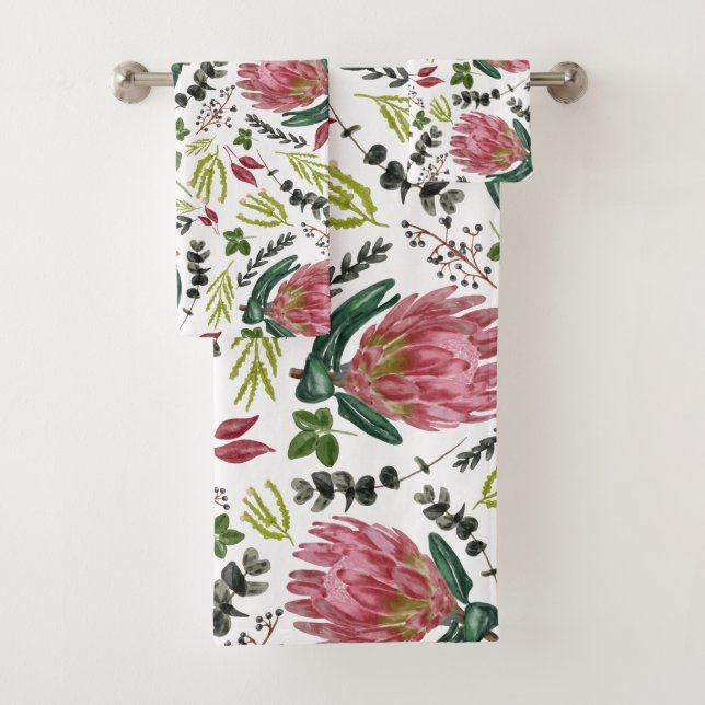 Aquarelle florale Protea Botanique (En situation)