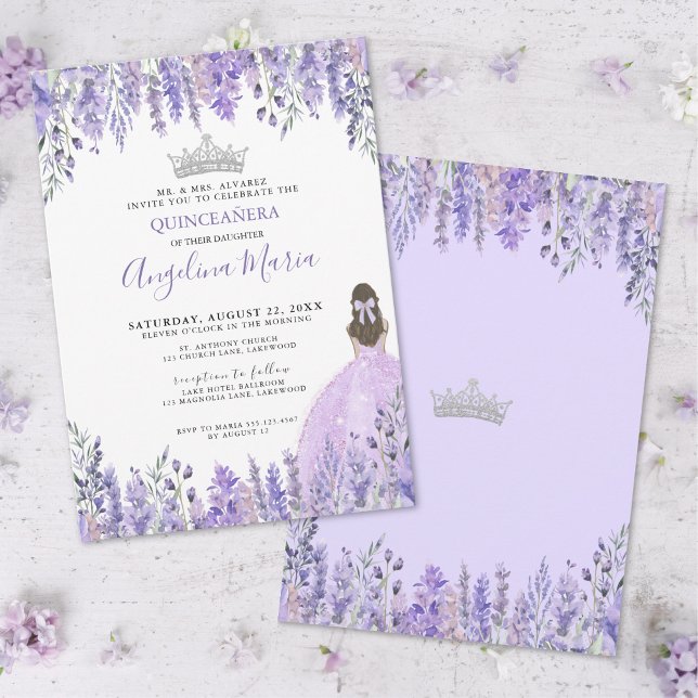 Aquarelle Florale Purple Quinceanera Invitation (Watercolor Floral Purple Quinceanera Invitation)