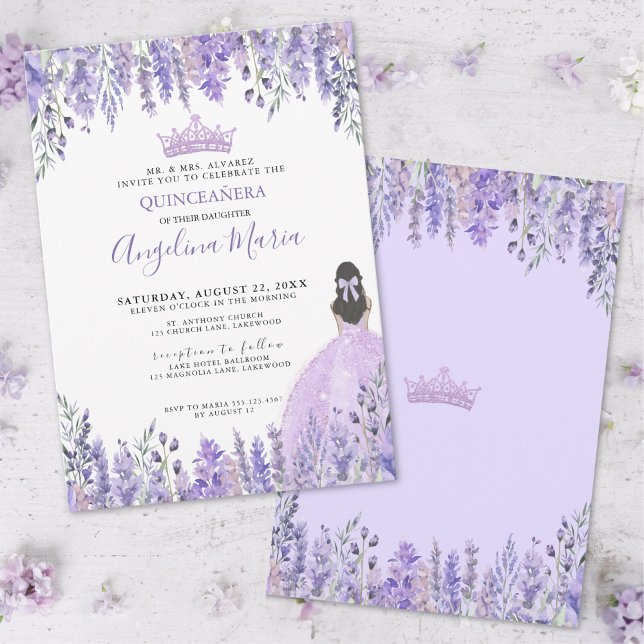 Aquarelle Florale Purple Quinceanera Invitation (Watercolor Floral Purple Quinceanera Invitation)