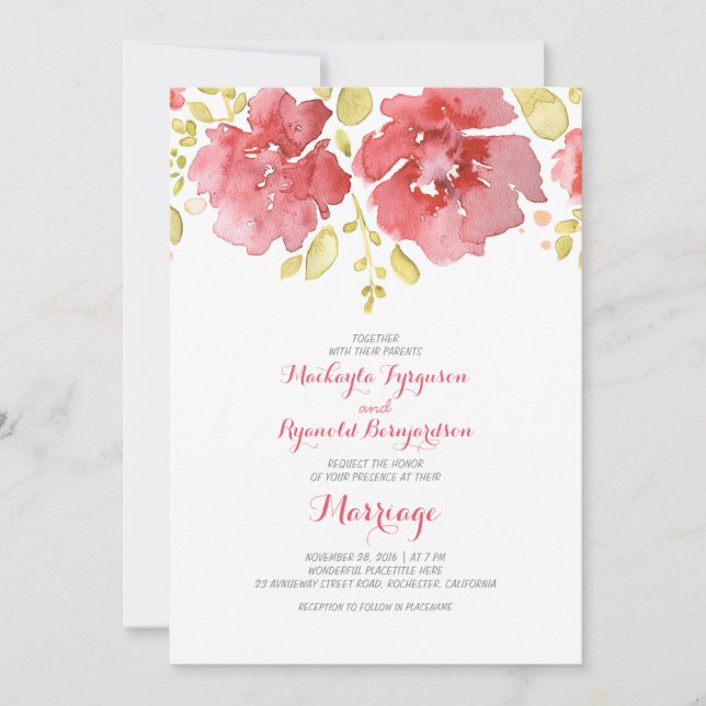 aquarelle florale romantique invitations de mariag (Devant)