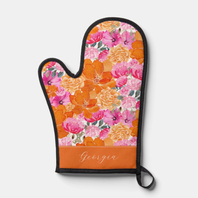 Aquarelle florale rose et orange Nom du script per (Recto)