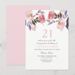 Aquarelle florale rose mignonne 21e Invitation d'a