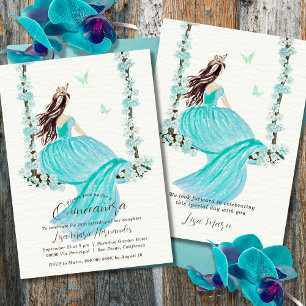 Aquarelle florale turquoise Quinceañera Invitation