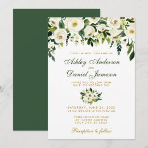 Aquarelle Florale Vert Faire-part de mariage or GB