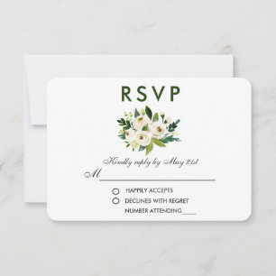 Aquarelle florale Vert Mariage blanc RSVP
