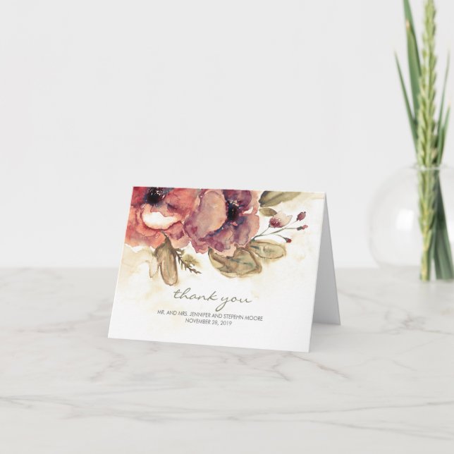 Aquarelle florale Vintage mariage Merci (Devant)