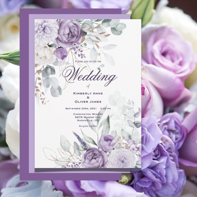 Aquarelle Florale violet Faire-part de mariage mod (Créateur téléchargé)