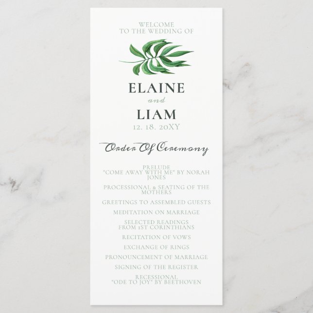 Aquarelle Foliage Vert Programmes de mariage (Devant)