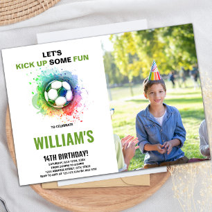 Aquarelle Football Anniversaire Invitation avec ph