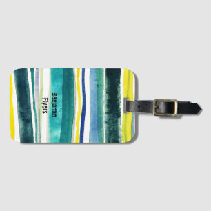 Aquarelle fraîche rayures peintes étiquette bagage