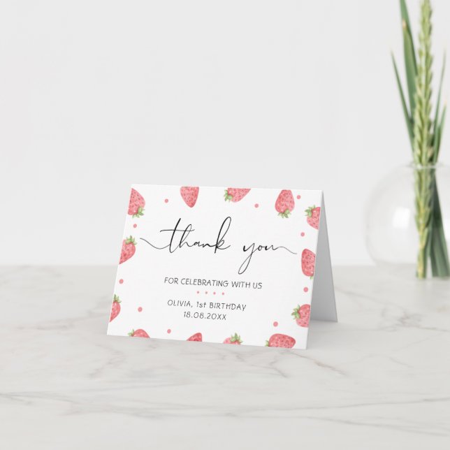 Aquarelle fraise Berry Carte de remerciements sucr (Devant)