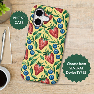 Aquarelle fraise bleuet Motif sur jaune