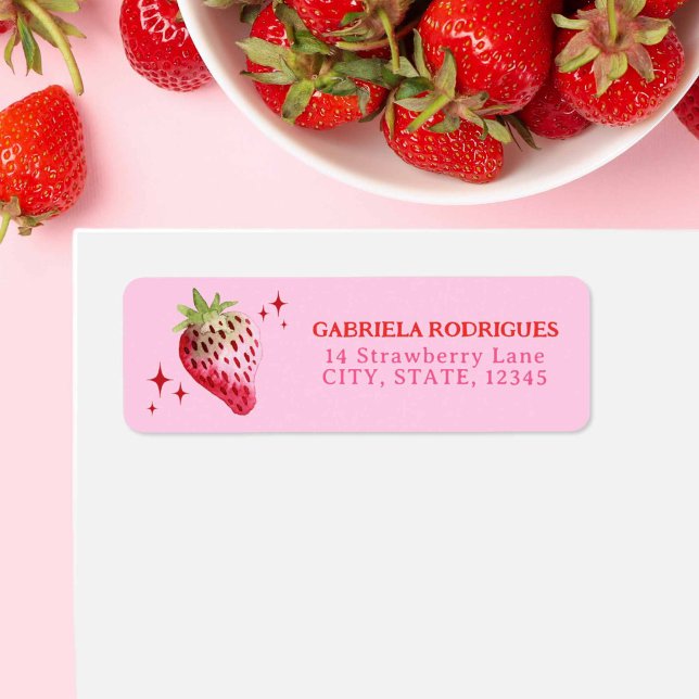 Aquarelle fraise rose et rouge (Watercolor Strawberry Pink and Red Label)