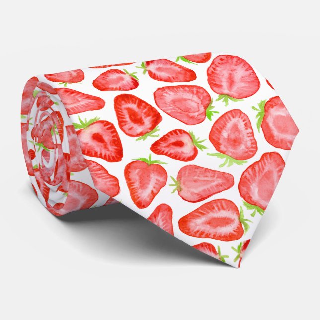 Aquarelle fraise tranches motif cravate (Roulé)