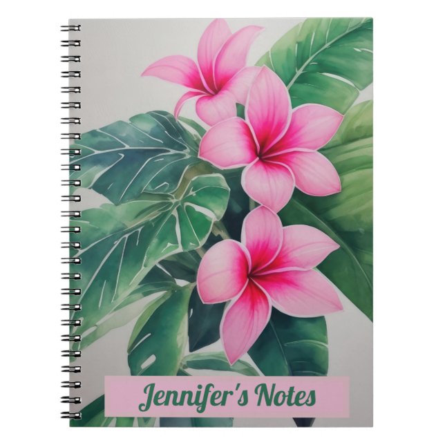 Aquarelle Frangipani rose Carnet personnalisé (Devant)