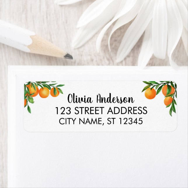 Aquarelle Fruit Orange Adresse de retour Label (En situation)