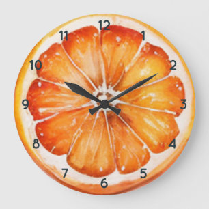 Aquarelle Fruit orange Horloge avec chiffres noirs