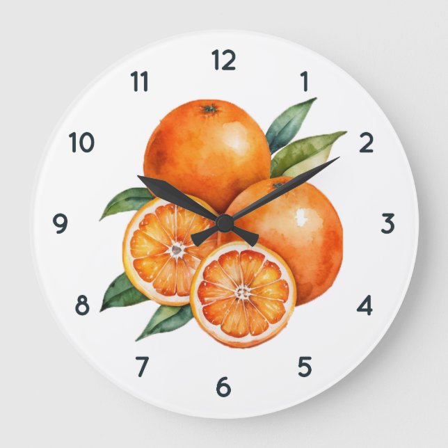 Aquarelle Fruit orange Horloge avec chiffres noirs (Recto)