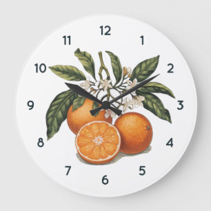 Aquarelle Fruit orange Horloge avec chiffres noirs