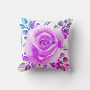 Aquarelle Fuchsia Rose Imprimer Oreiller Floral
