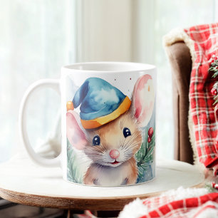 Aquarelle Funny Festive souris de Noël Mug