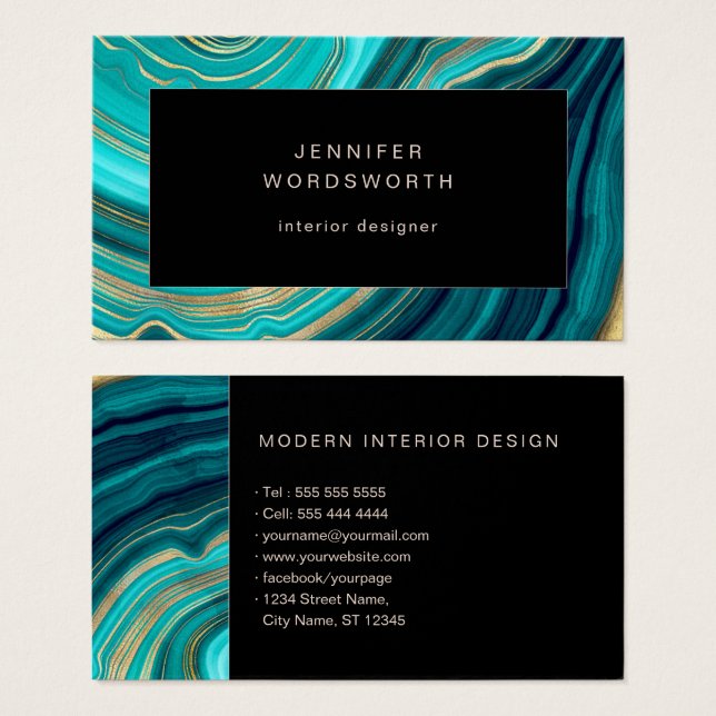 Aquarelle Géode Vert noir Agate Malachite (Devant & derrière)