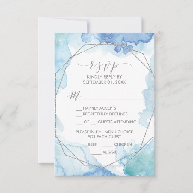 Aquarelle géométrique Silver Menu Choix Carte RSVP (Devant)