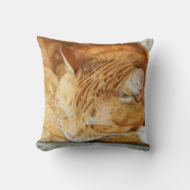 Aquarelle Ginger Chat Carré Jeu Oreiller (Recto)