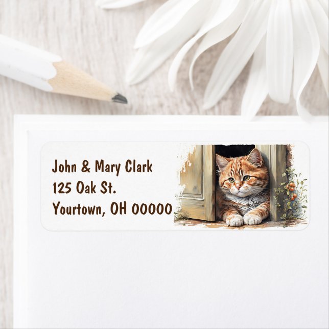 Aquarelle Ginger Kitten dans la porte (En situation)