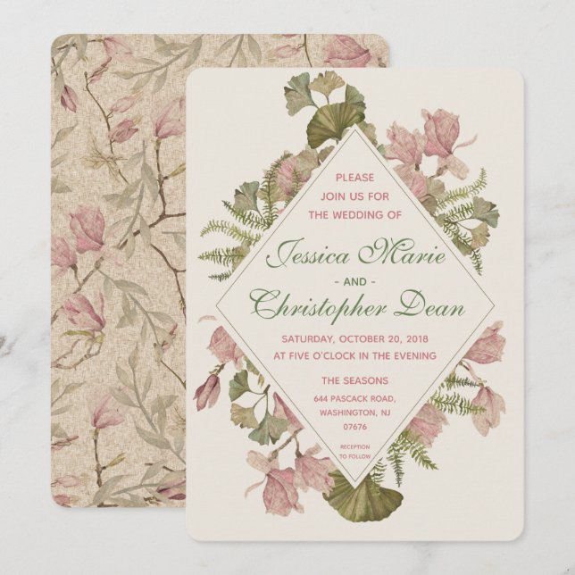 Aquarelle Ginkgo Faire-part de mariage Floral (Devant / Derrière)
