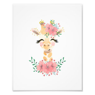 Aquarelle Girafe avec Florales Photo Imprimer