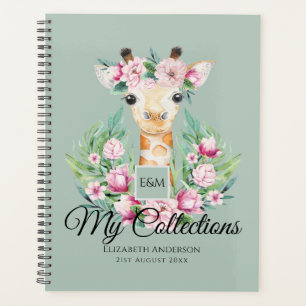 Aquarelle GIRAFFE Boho Fleurs roses Filles Nommées