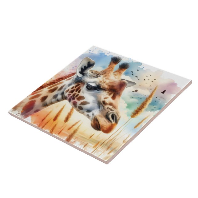 Aquarelle Giraffe Carreaux Design (Côté)